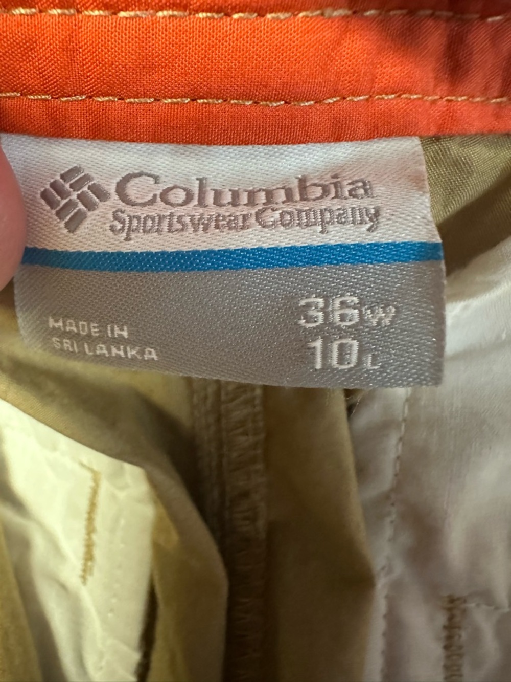Columbia Khaki Shorts with Orange Waistband Accent - Picture 2 of 5